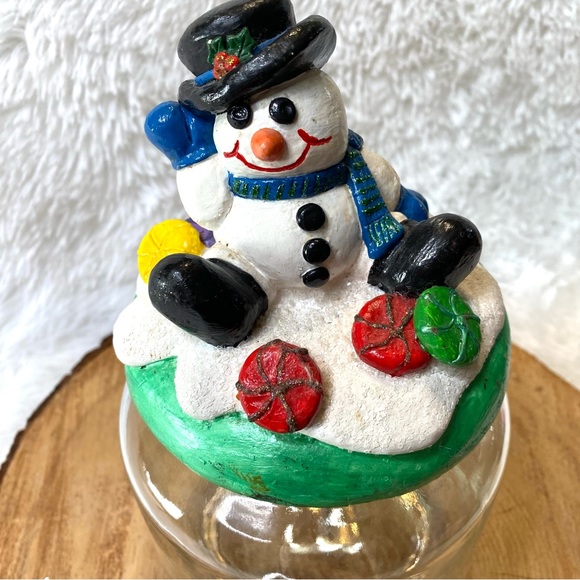 Vintage Hand Painted Ceramic Snowman Cookie Jar Candy Jar - Picture 2 of 8